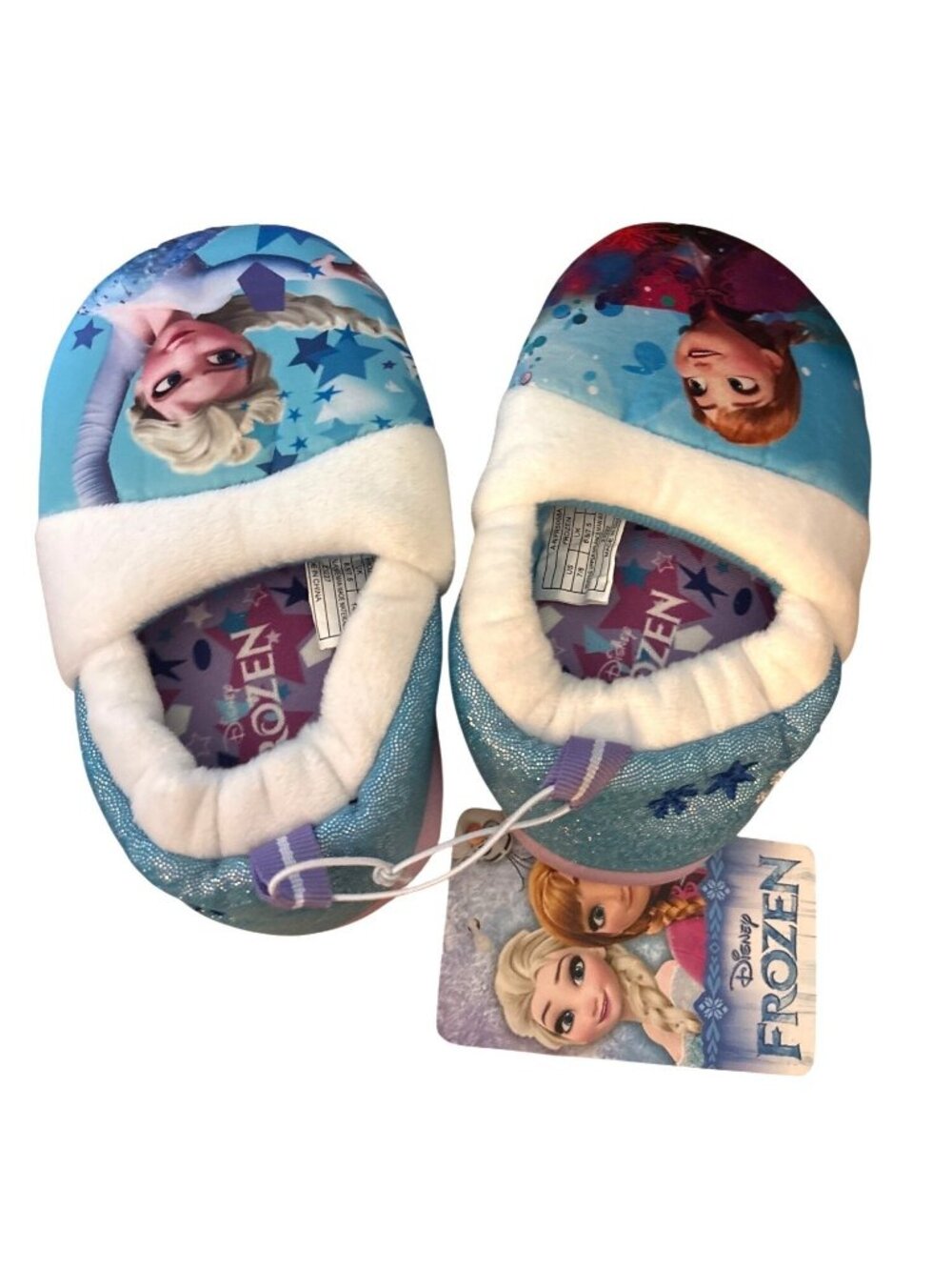 Girls Disney Frozen Slippers Size 7/8 Ana Elsa Design Plush Lining Non-Slip NWT